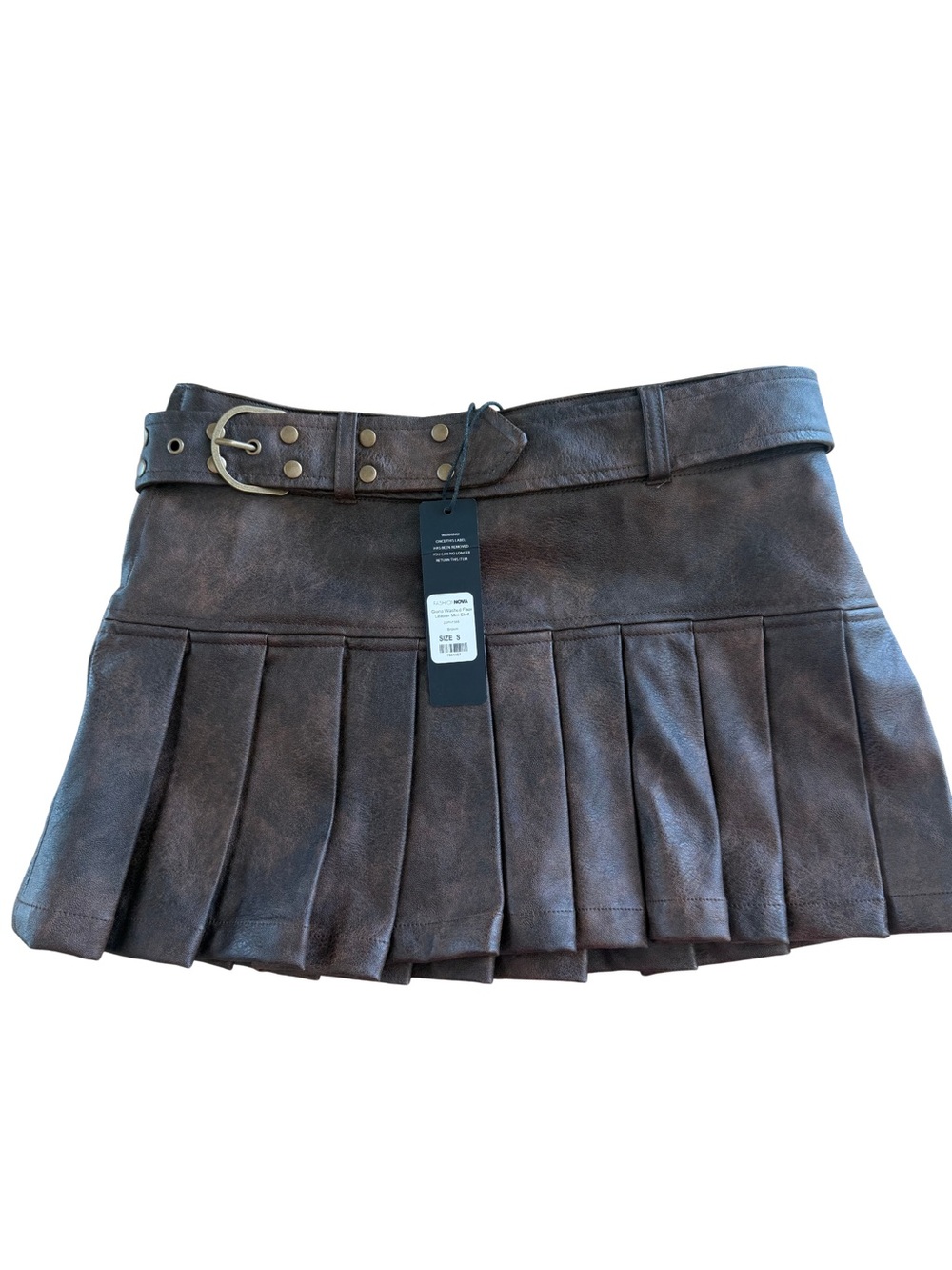 Fashion Nova Brown Faux Leather Mini Skirt with Belt